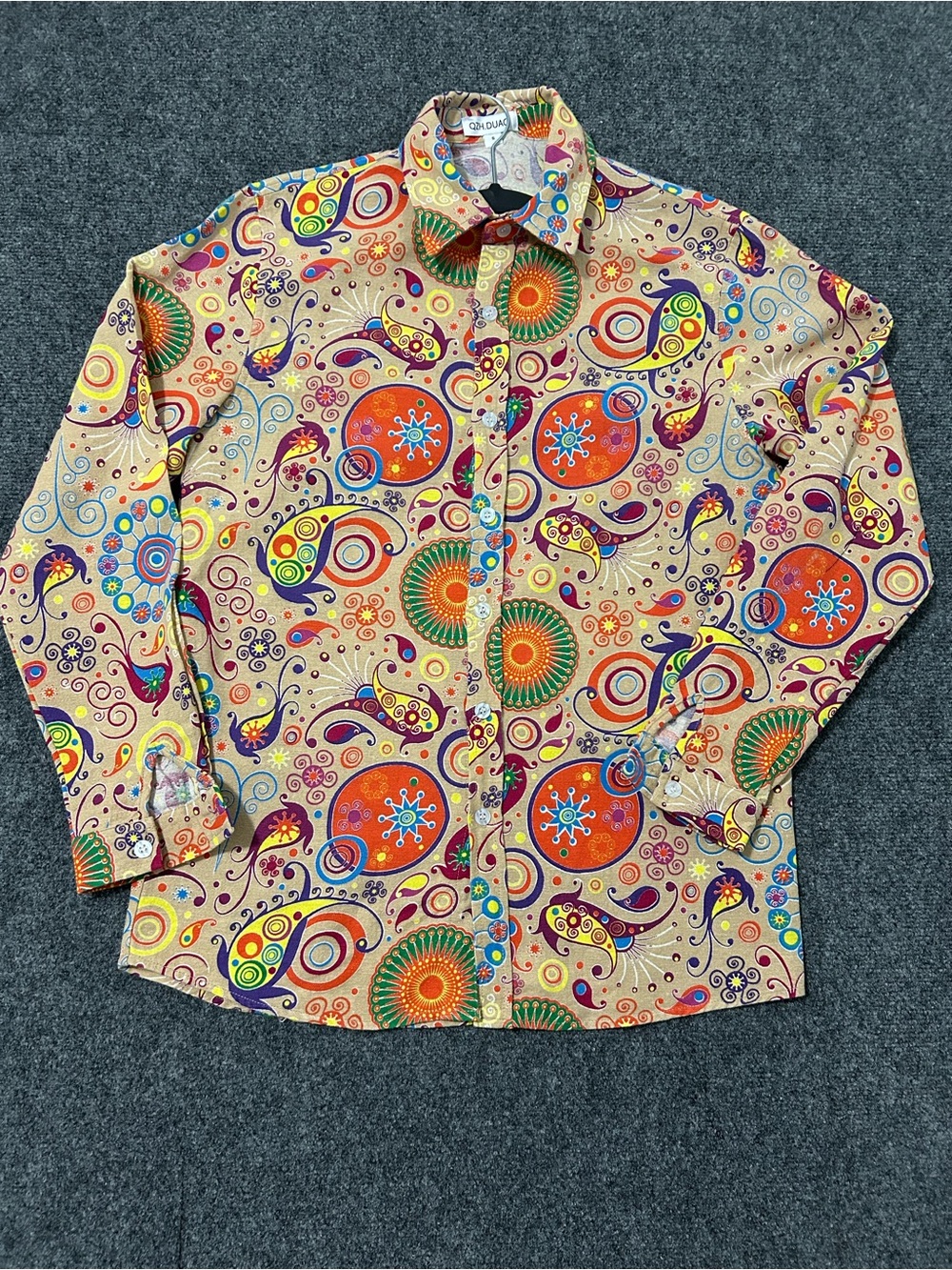 QZH.DUAO Vibrant Paisley Button-Up Shirt - Modern Men’s Size S